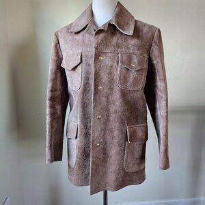 VIntage 60s 70s Suede Leather Ranch Style Jacket Shop Field Coat Mens 40/42